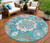 8' Teal Blue Taupe And Gray Round Floral Medallion Washable Indoor Outdoor Area Rug