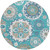 8' Teal Blue Taupe And Gray Round Floral Medallion Washable Indoor Outdoor Area Rug