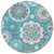 8' Teal Blue Taupe And Gray Round Floral Medallion Washable Indoor Outdoor Area Rug