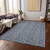 8' X 10' Denim Blue And Navy Blue Floral Washable Indoor Outdoor Area Rug