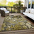 9' X 12' Green And Brown Floral Washable Indoor Outdoor Area Rug
