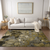 9' X 12' Green And Brown Floral Washable Indoor Outdoor Area Rug