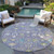 8' Lavender Blue And Green Round Oriental Washable Indoor Outdoor Area Rug