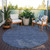 8' Navy Blue And Charcoal Round Floral Washable Indoor Outdoor Area Rug - Navy Blue, Charcoal