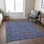10' X 14' Navy Blue Denim Blue And Ivory Floral Washable Indoor Outdoor Area Rug
