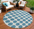 8' Teal Blue And Ivory Round Polka Dot Washable Indoor Outdoor Area Rug