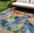 9' X 12' Beige Navy Blue And Orange Geometric Washable Indoor Outdoor Area Rug