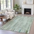 9' X 12' Artichoke Green And Teal Blue Striped Washable Indoor Outdoor Area Rug