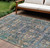 8' X 10' Green Navy Blue And Ivory Oriental Washable Indoor Outdoor Area Rug