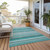10' X 14' Teal Striped Washable Non Skid Indoor Outdoor Area Rug