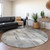 8' Gray And Charcoal Round Striped Washable Indoor Outdoor Area Rug
