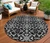 8' Ivory And Black Round Medallion Washable Indoor Outdoor Area Rug