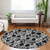 8' Black And Gray Round Abstract Washable Indoor Outdoor Area Rug