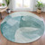8' Teal Blue And Ivory Round Abstract Washable Indoor Outdoor Area Rug - Teal Blue, Ivory
