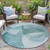 8' Teal Blue And Ivory Round Abstract Washable Indoor Outdoor Area Rug - Teal Blue, Ivory