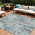 8' X 10' Teal Blue And Gray Striped Washable Indoor Outdoor Area Rug - Teal Blue, Gray