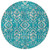 8' Teal Blue And Ivory Round Floral Washable Indoor Outdoor Area Rug Transitional Style - Teal Blue, Ivory Color