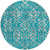 8' Teal Blue And Ivory Round Floral Washable Indoor Outdoor Area Rug Transitional Style - Teal Blue, Ivory Color