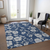 8' X 10' Navy Blue And Gray Floral Washable Indoor Outdoor Area Rug