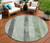 8' Artichoke Green And Gray Round Striped Washable Indoor Outdoor Area Rug