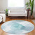 8' Round Teal and Ivory Round Abstract Washable Non Skid Indoor Outdoor Area Rug