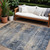 9' X 12' Denim Blue And Tan Abstract Washable Indoor Outdoor Area Rug