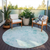 8' Aqua Teal Blue And Ivory Round Floral Washable Indoor Outdoor Area Rug