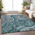 10' X 14' Teal Blue And Dark Green Floral Medallion Washable Indoor Outdoor Area Rug