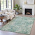 10' X 14' Teal Blue And Beige Abstract Washable Indoor Outdoor Area Rug - Teal Blue, Beige