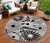 8' Black and White Round Floral Indoor Outdoor Area Rug
