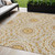 5' X 8' Gold Gray And Ivory Floral Medallion Washable Indoor Outdoor Area Rug