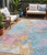 5' X 8' Teal Blue Gold And Pink Abstract Washable Indoor Outdoor Area Rug