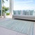 5' X 8' Teal Blue Striped Washable Indoor Outdoor Area Rug
