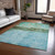 3' X 5' Teal Blue And Gold Abstract Washable Indoor Outdoor Area Rug