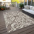 3' X 5' Taupe And Ivory Damask Washable Indoor Outdoor Area Rug