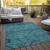3' X 5' Teal Blue And Aqua Floral Washable Indoor Outdoor Area Rug Transitional Style - Teal Blue, Aqua Color
