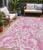 5' X 8' Blush And Ivory Damask Washable Indoor Outdoor Area Rug