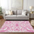 5' X 8' Blush And Ivory Damask Washable Indoor Outdoor Area Rug
