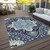 3' X 5' Navy Blue Ivory And Black Oriental Washable Indoor Outdoor Area Rug