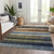 5' X 8' Blue And Brown Striped Washable Indoor Outdoor Area Rug