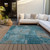 3' X 5' Teal Blue And Gray Abstract Washable Indoor Outdoor Area Rug