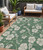 5' X 8' Sage And Ivory Floral Washable Indoor Outdoor Area Rug