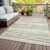 5' X 8' Ivory Beige And Green Striped Washable Indoor Outdoor Area Rug