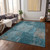 5' X 8' Teal Blue And Gray Abstract Washable Indoor Outdoor Area Rug