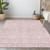 3' X 5' Pink And Ivory Damask Washable Indoor Outdoor Area Rug