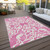 3' X 5' Blush And Ivory Damask Washable Indoor Outdoor Area Rug