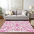 3' X 5' Blush And Ivory Damask Washable Indoor Outdoor Area Rug