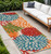 8' Ivory Green Blue Red And Orange Floral Indoor Outdoor Runner Rug