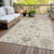 3' X 5' Beige Brown And Green Damask Washable Indoor Outdoor Area Rug