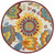 4' Ivory Blue Orange Red And Yellow Round Floral Indoor Outdoor Area Rug